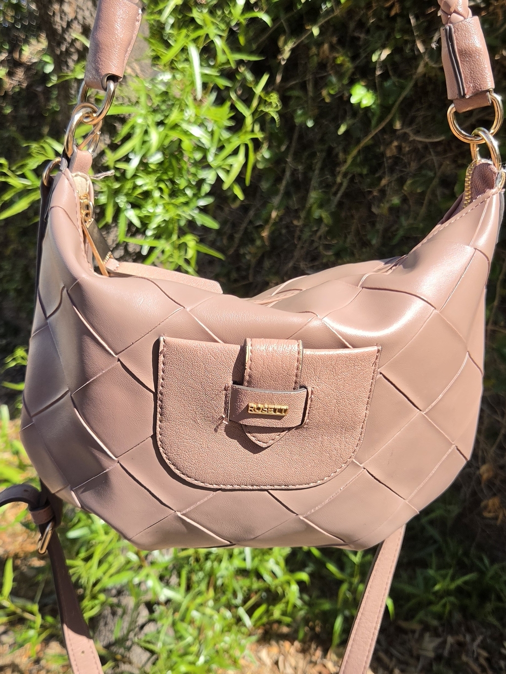 Rosetti Dusty Rose Woven Hobo Shoulder Bag